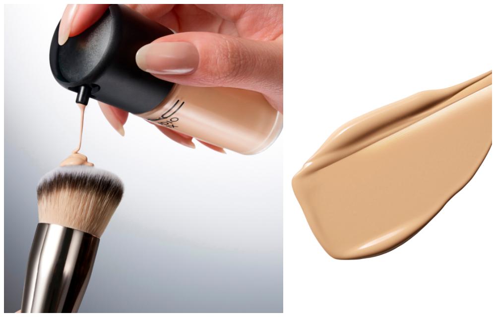 cómo aplicar base de maquillaje con brocha y textura fluida en la piel